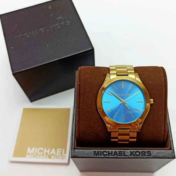 Michael Kors MK Designer Watch MK-3265 Goldtone with Blue Background - Picture 1 of 4